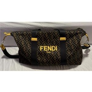 Fendi Brown FF Logo Duffel Bag with Yellow Details